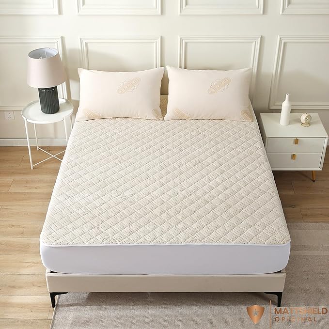 Luxury Quilted Organic Cotton Mattress Protector Full - 380 GSM Waterproof & Breathable Pad - Deep Pocket Fitted Cover - Soft & Silent Protection