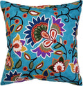 Turquoise Floral Pillow Cover Modern Flower Pillowcase Floral Hand Embroidered Outdoor Cushion Suzani Farmhouse Chair Throw Traditional Chair Cushions Wool Size 18x18