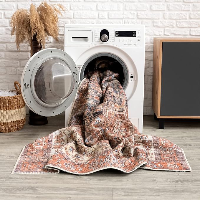 Bloom Rugs Washable 5' x 7' Rug - Red/Orange/Beige Traditional Area Rug for Living Room, Bedroom, Dining Room, and Kitchen - Exact Size: 5' x 7'
