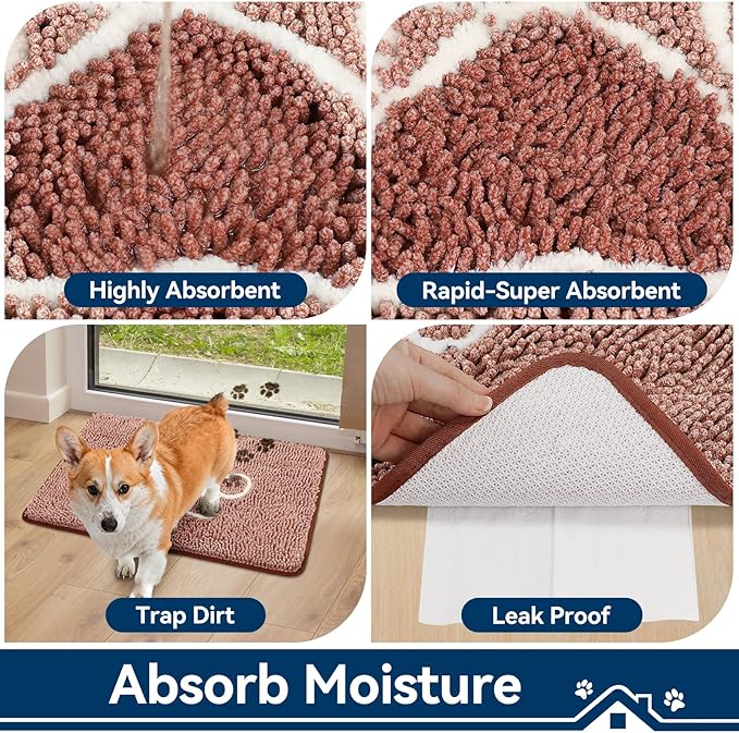 Bcoimo Super Absorbent Dog Door Mat, 30"*20" Anti Slip Mat for Muddy Paws, Pet Rugs for Dirty Paws Washable That Absorbs Moisture and Dirt, for Dog Cage and Pet Resting Carpet