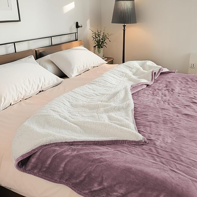 Electric Heated Blanket Twin Size 62"x84" - Dual-Sided with Microplush & Sherpa Fabric, 4 Heat Settings & 10 Hours Auto Off, Machine Washable - Berry