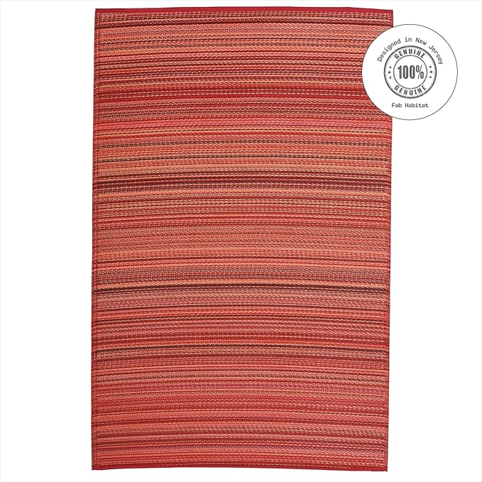Fab Habitat Outdoor Rug - Waterproof, Fade Resistant, Crease-Free - Premium Recycled Plastic - Striped - Porch, Deck, Balcony, Mudroom, Laundry Room, Patio - Cancun - Sunset - 3 x 5 ft