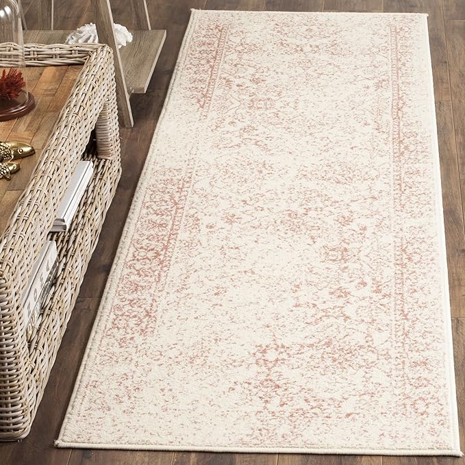 SAFAVIEH Adirondack Collection Runner Rug - 2'6" x 12', Ivory & Rose, Distressed Vintage Floral Design, Non-Shedding & Easy to Clean, Ideal for Hallway, Foyer, Entryway, Bedroom (ADR109H)