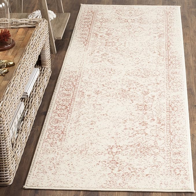 SAFAVIEH Adirondack Collection Runner Rug - 2'6" x 14', Ivory & Rose, Distressed Vintage Floral Design, Non-Shedding & Easy to Clean, Ideal for Hallway, Foyer, Entryway, Bedroom (ADR109H)