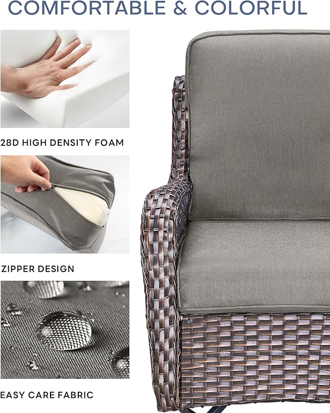 Pop 22x25/22x24 Outdoor Replacement Cushions - 1 Set High Back Deep Seat Patio Furniture Cushion for Rattan Dining Swivel Rocking Chairs Rattan Loveseat Couch Sectional Sofa - Grey/Classic