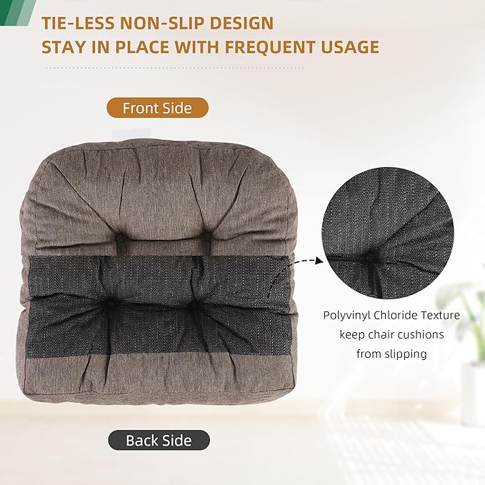 RACE LEAF Patio Chair Cushions 17x17 4 Pack, Heavy Duty Memory Foam Outdoor Cushions Water Resistant Non-Slip Bottom Tufted (Brown)