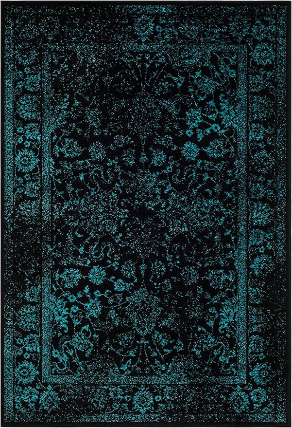 SAFAVIEH Area Rug 4x6 - Adirondack Collection - Black & Teal, Distressed Vintage Floral Design, Non-Shedding & Easy to Clean, Ideal for Living Room, Bedroom, Dining Space (ADR109K)