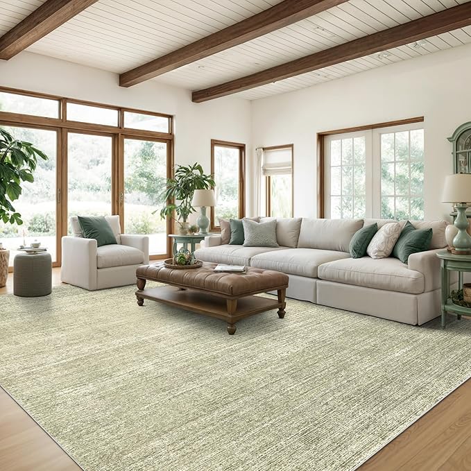 Valenrug Washable Rug 9x12 - Stain Resistant Area Rugs 9x12 Living Room, Non Slip Backing Printed Rugs for Bedroom, Folable Machine Washable Area Rug (Green, 9'x12')