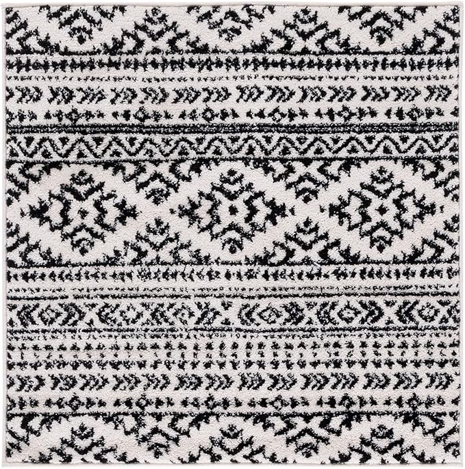 SAFAVIEH Tulum Collection Area Rug - 9' Square, Ivory & Black, Moroccan Boho Tribal Design, Non-Shedding & Easy to Clean, Ideal for Living Room, Bedroom, Dining Space (TUL272B)