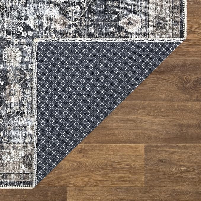 Bloom Rugs Washable Non-Slip 4' x 6' Rug - Black/Brown Traditional Area Rug for Living Room, Bedroom, Dining Room, and Kitchen - Exact Size: 4' x 6'
