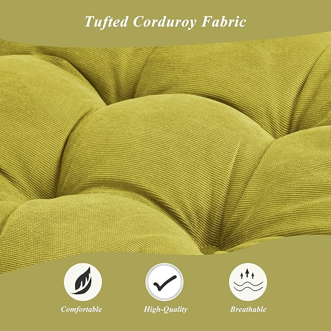 Meditation Floor Pillow 22×22 Inch 2 Pack Large Floor Cushions for Adults Square Tufted Corduroy Floor Pillows for Yoga Living Tatami Room Green