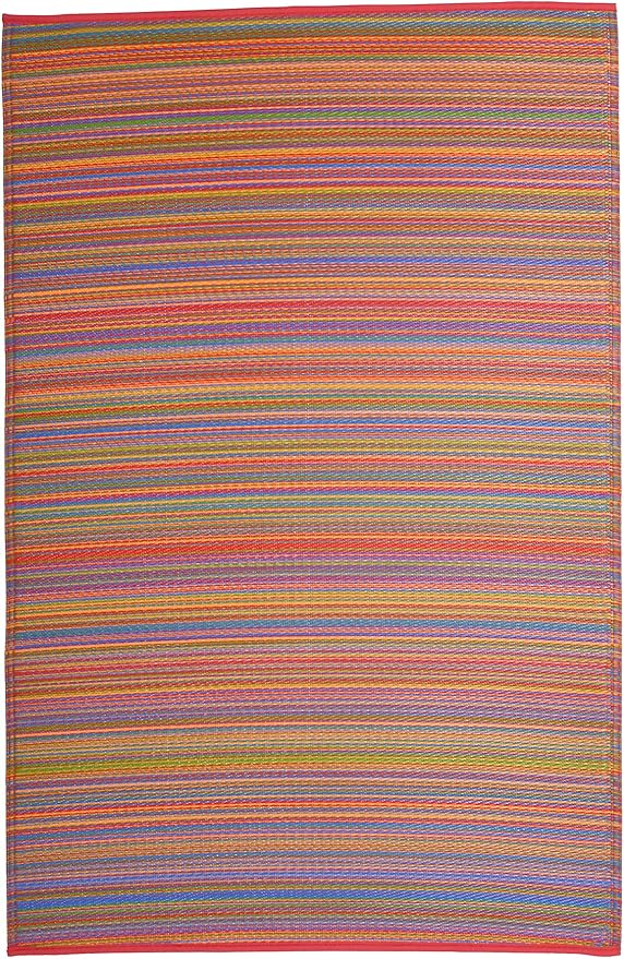 Fab Habitat Striped Outdoor Rug - Waterproof, Fade Resistant, Crease-Free, Reversible - Premium Recycled Plastic - Patio Porch Balcony Deck - Cancun Multicolor - 8x10 ft