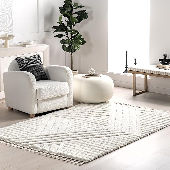 nuLOOM Risette Ivory, 6' Square, Geometric, Soft and Textured, High Traffic, Stain Resistant, Easy Clean, Durable Area Rug for Bedroom, Living Room, Dining Space, Den, Foyer, Entryway