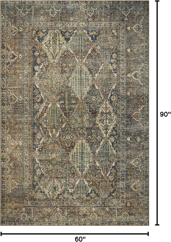 Loloi Magnolia Home by Joanna Gaines Banks Collection BAN-05 Spice/Blue 5'-0" x 7'-6", .13" Pile Height, Machine Washable, Area Rug