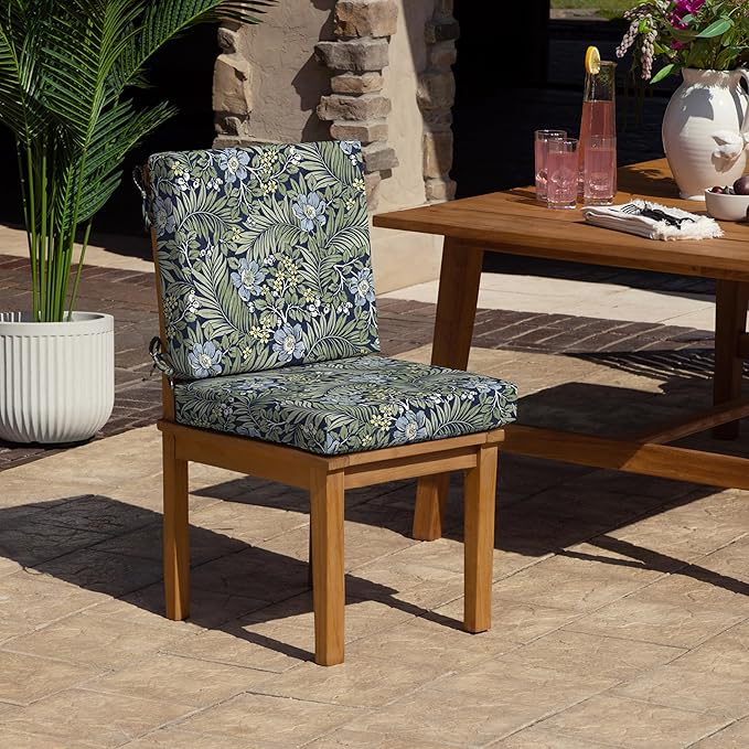 Arden Foam Outdoor Dining Chair Cushion, 20 x 20, Made with ProFoam, Rain-Proof, Fade Resistant, Sapphire Morrison Floral