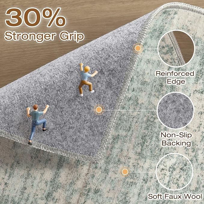 7x9 Area Rug Living Room: Washable Large Neutral Green Rugs Abstract Soft Modern Stain Resistant Indoor Floor Non-Slip Carpet for Bedroom Nursery Kids Office Playroom Dining Room Under Table Home