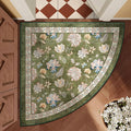 jinchan Elora Floral Corner Rug for Entryway Washable Rug Vintage Romance Christmas Design Non Slip Quarter Circle Lightweight Low-Pile Throw Carpet for Playroom Reading Nook, 4ft Radius, Green