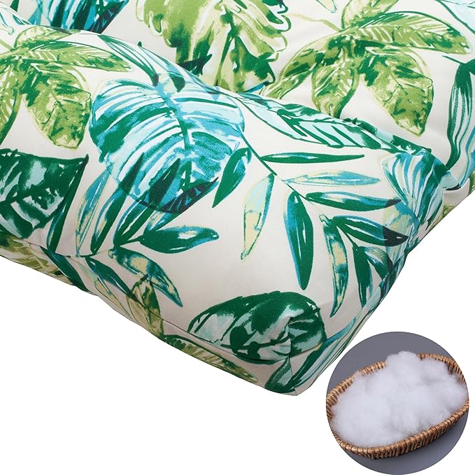 FUNHOME Outdoor Bench Cushion 45 x18 inch with Non-Slip Grips,Water Resistant Porch Swing Cushion,Bench Pillow Pads,Floral Tufted Cushions for Patio Garden Furniture,45" Seat Cushions(Palm Leaf)