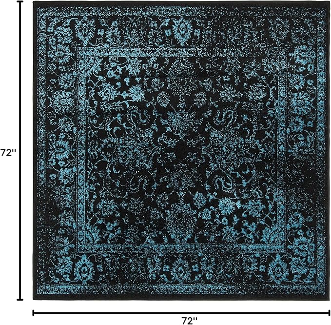 SAFAVIEH Adirondack Collection Area Rug - 6' Square, Black & Teal, Distressed Vintage Floral Design, Non-Shedding & Easy to Clean, Ideal for Living Room, Bedroom, Dining Space (ADR109K)