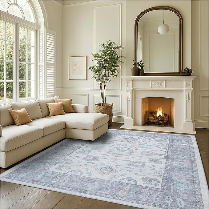 Fame Rugs Gray Modern Oushak Rug 2'6"x7', Washable Vintage Turkish Colorful Oriental Antique Inspired Foldable Small Runner Rugs, Luxury Living Room Bedroom (384GB, 2'6" x 7')