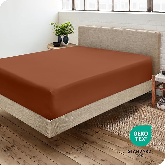 Bare Home Fitted Bottom Sheet Twin Extra Long Size - Premium 1800 Microfiber - Ultra-Soft Hotel Luxury - Deep Pocket - Durable and Long Lasting (Twin XL, Terracotta)