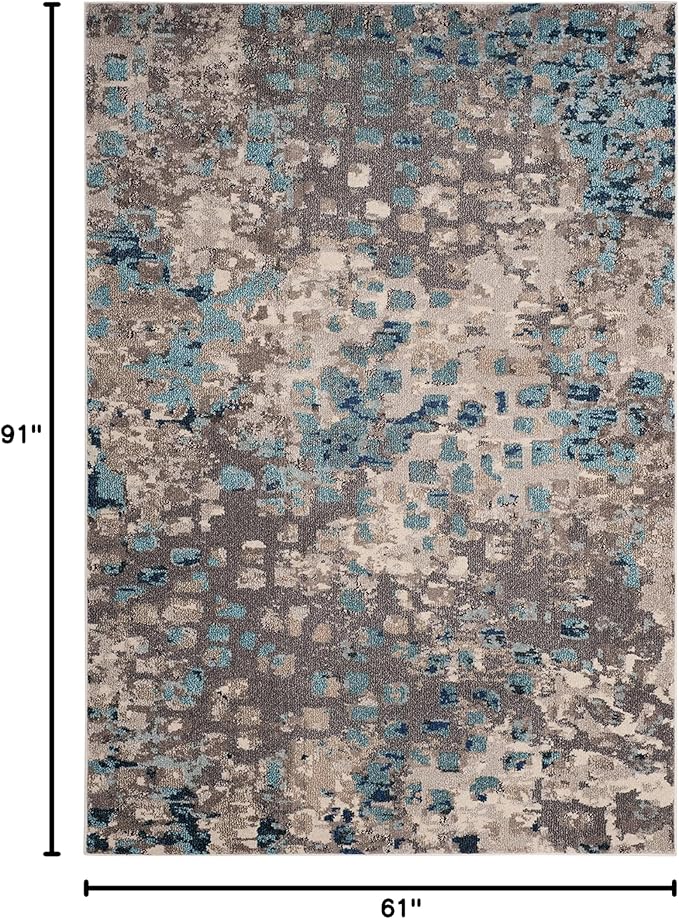 SAFAVIEH Monaco Collection Area Rug - 5'1" x 7'7", Grey & Light Blue, Boho Chic Abstract Watercolor Design, Non-Shedding & Easy Care, Ideal for High Traffic Areas in Living Room, Bedroom (MNC225E)
