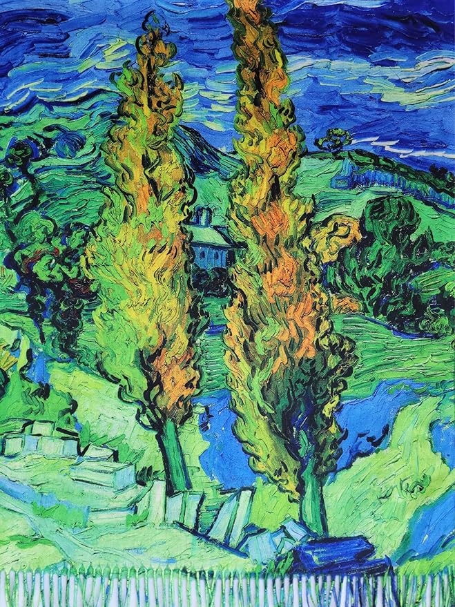VENVSBEE Reversible Scarf Soft Large Shawl Wrap Blanket Double Sided Art Print Warm Pashmina Stoles Klimt Van Gogh Gifts