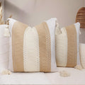 Boho Throw Pillow Covers 18x18in Set of 2,Beige Neutral Pillow Case with Tassel for Large Couch Sofa Room Home Indoor Outdoor Holiday Decorations