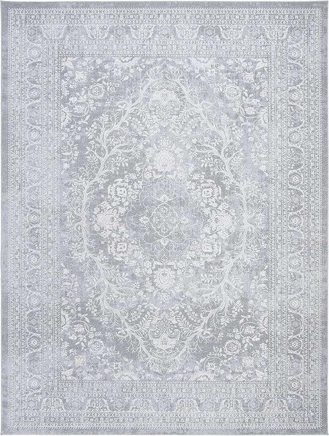 SAFAVIEH Area Rug 8x10 - Reflection Collection - Large - Light Grey & Cream, Non-Shedding & Easy Cleaning, Ideal for Living Room, Bedroom, Dining Space (RFT668G)