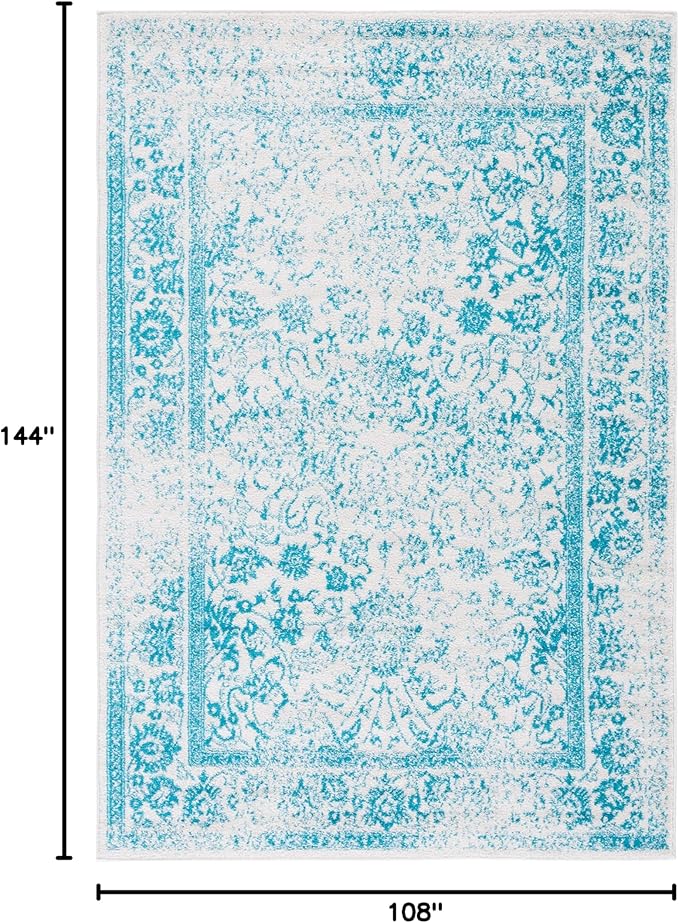 SAFAVIEH Area Rug 8x10 - Adirondack Collection - Large - Ivory & Teal, Distressed Vintage Floral Design, Non-Shedding & Easy to Clean, Ideal for Living Room, Bedroom, Dining Space (ADR109D)