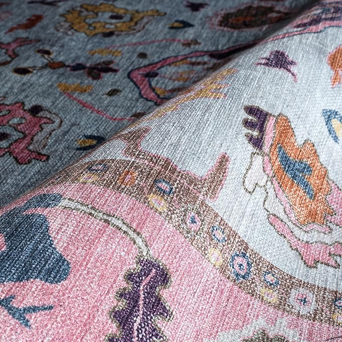 Fame Rugs Pink Beige Modern Oushak Rug 2'6"x10, Vintage Turkish Colorful Oriental Antique Inspired Foldable Long Washable Runner Rugs, Luxury Living Room Bedroom (390PP, 2'6" x 10')