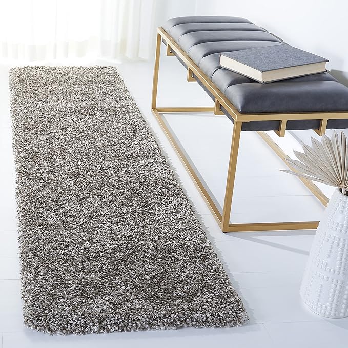 SAFAVIEH Milan Shag Collection Runner Rug - 2' x 8', Grey, Solid Design, Non-Shedding & Easy Care, 2-inch Thick Ideal for High Traffic Areas in Living Room, Bedroom (SG180-8080)
