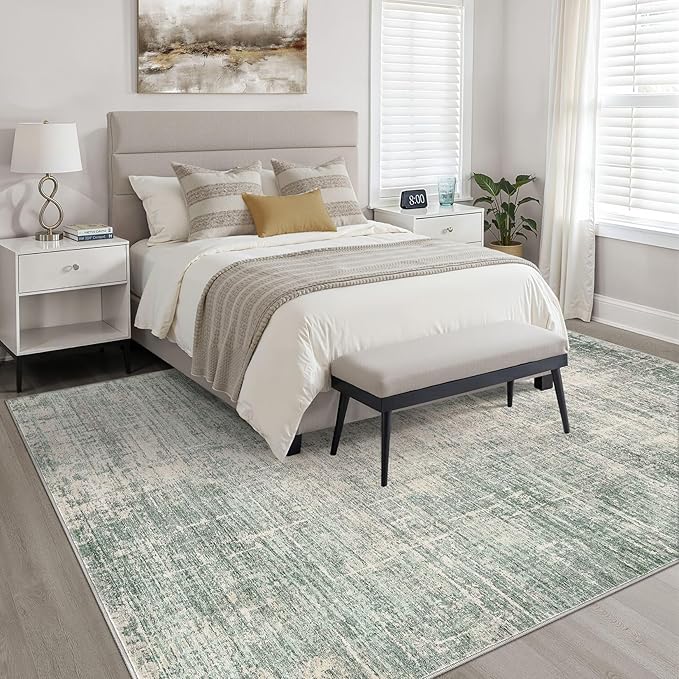 6x9 Area Rugs Living Room: Washable Large Neutral Green Rug Abstract Soft Modern Stain Resistant Indoor Floor Non-Slip Carpet for Bedroom Nursery Kids Office Playroom Dining Room Under Table Home