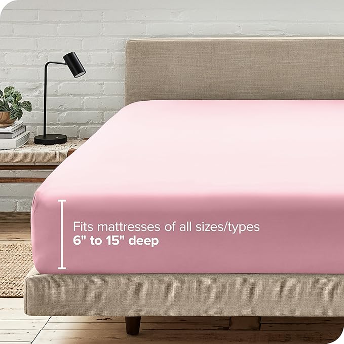 Bare Home Fitted Bottom Sheet Queen Size - Premium 1800 Microfiber - Ultra-Soft Hotel Luxury - Deep Pocket - Durable and Long Lasting - Fitted Sheet (Queen, Light Pink)