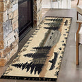 Vintage Bear Claw Fishing Boat Rug 2x4ft Elk Pine Forest Bohemian Carpet, Non-Slip Nursery Rug with Washable Surface, Brown Retro Floor Mat for Cabin Decor