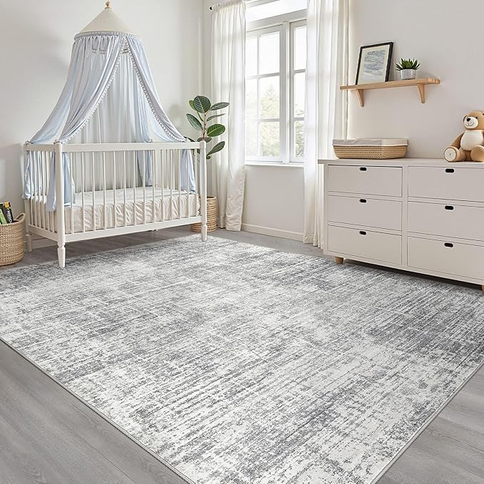 6x9 Area Rugs Living Room: Washable Large Neutral Grey Rug Abstract Soft Modern Stain Resistant Indoor Floor Non-Slip Carpet for Bedroom Nursery Kids Office Playroom Dining Room Under Table Home