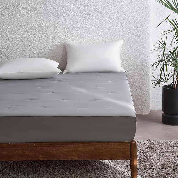 Simple&Opulence Cooling Quilted Mattress Pad – Fitted Sheet Mattress Protector Cover with Elastic Corners, Soft & Breathable, 16 Inch Deep Pocket (Dark Grey,Twin)
