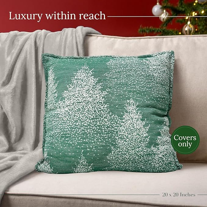 SanVia Moss & Snow Premium Cotton Throw Pillow Covers, 20 x 20 Inches, Green Handwoven Couch Pillow Covers, Luxury Holiday Theme Home Décor Cushion Cover, Insert Not Included