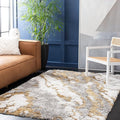 SAFAVIEH Horizon Shag Collection Area Rug - 10' Square, Grey & Gold, Modern Abstract Design, Non-Shedding & Easy Care, 2.6-inch Thick Ideal for High Traffic Areas in Living Room, Bedroom (HZN890D)