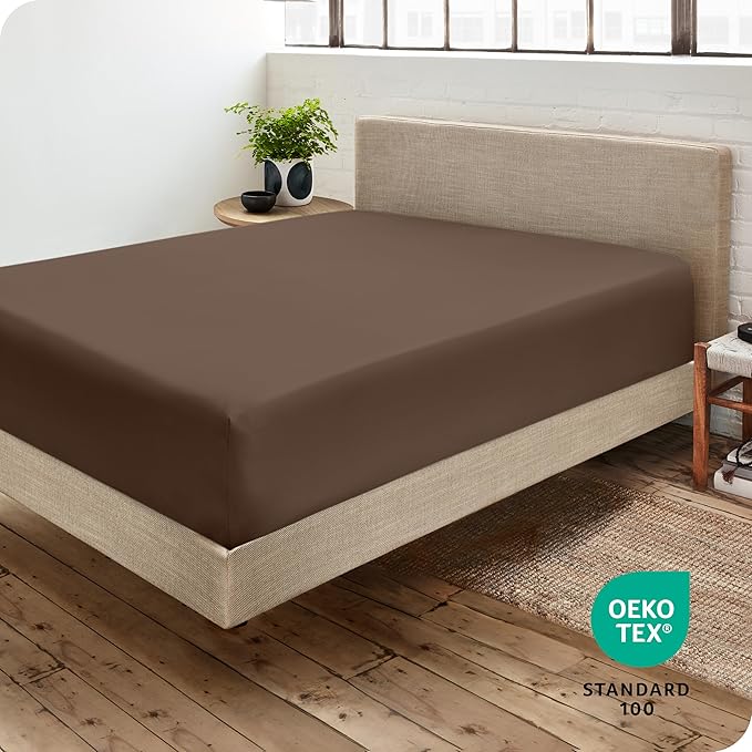 Fitted Bottom Sheet King Size - Premium 1800 Microfiber - Ultra-Soft Hotel Luxury - Deep Pocket - Durable and Long Lasting - Fitted Sheet (King, Cocoa)