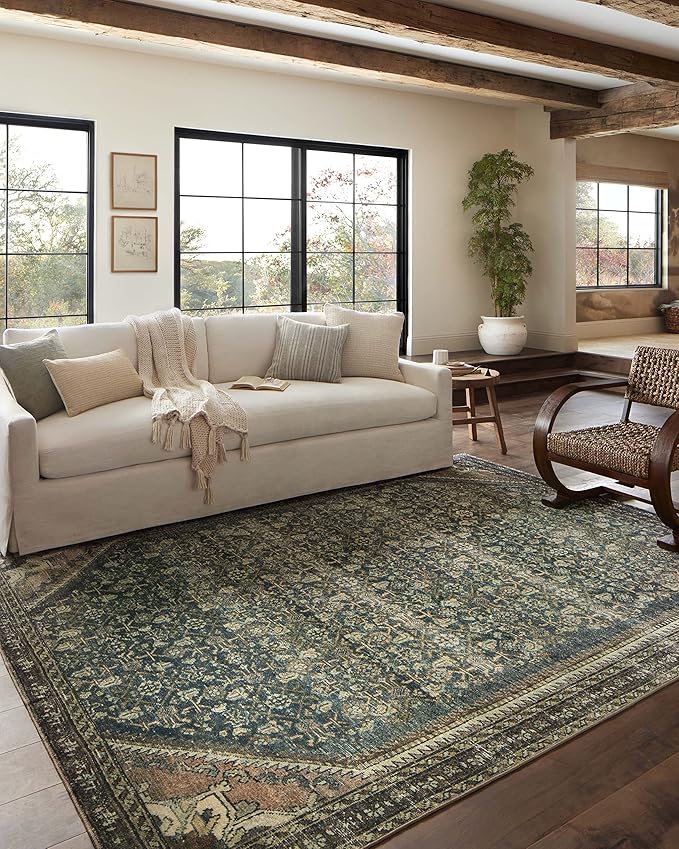 Loloi Magnolia Home by Joanna Gaines Banks Collection BAN-02 Denim/Clay 3'-6" x 5'-6" .13" Pile Height, Machine Washable, Accent Rug