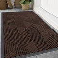 Smiry Front Door Mat Outside Entrance, Heavy Duty Sturdy Natural Rubber Doormat, Trap Dirt and Moisture, Easy Clean Low Profile Mats for Indoor Outdoor Entry, Irregular Triangle (71x24, Dark Brown)