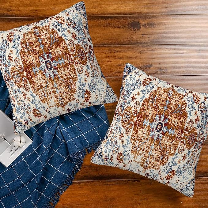 Ethnic Boho Throw Pillow Covers Set of 2 Rug Boho Style Ethnic Design Pillow Covers 16x16 Inch Modern Farmhouse Home Decorative Pillow Cases Cushion Cover for Sofa Living Room Office