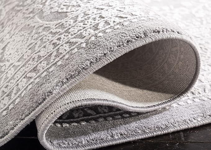 SAFAVIEH Area Rug 8x10 - Reflection Collection - Large - Light Grey & Cream, Non-Shedding & Easy Cleaning, Ideal for Living Room, Bedroom, Dining Space (RFT668G)