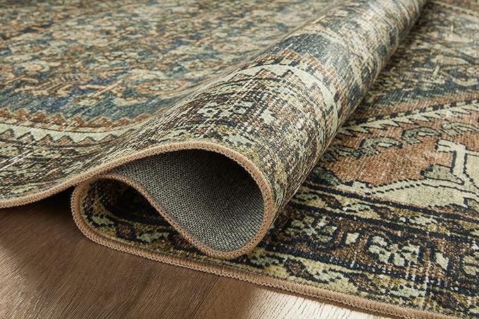 Loloi Magnolia Home by Joanna Gaines Banks Collection BAN-02 Denim/Clay 8'-6" x 11'-6", .13" Pile Height, Machine Washable, Area Rug