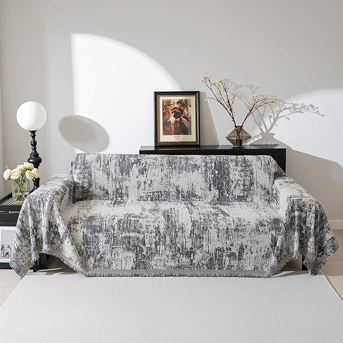 MEETSKY Couch Cover Boho Sofa Covers Couch Covers for 3 Cushion Couch Sofa Pet Friendly, Washable Abstract Geometric Sofa Slipcover L-Shape Sectional Sofa Cover with Tassel, 91" x 134", Deep Grey
