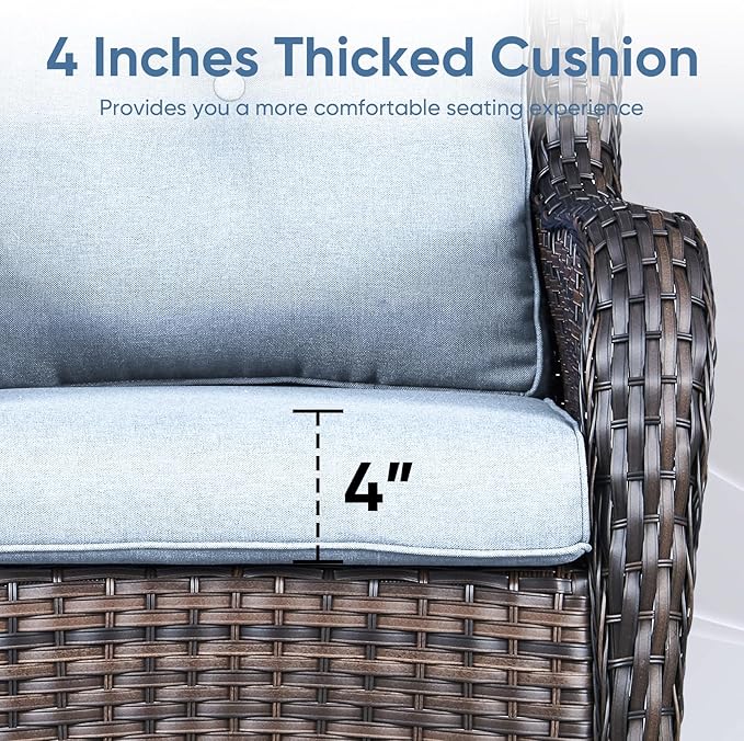 Outdoor Wicker Chair Cushions 2 Packs - Outside High Back Thick Water-Resistant Cushion 22x24 with Zipper Cover for Patio Glider Rocking Chairs Loveseat Couch – Baby Blue/Buckle