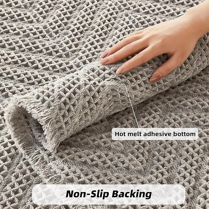 Boho Bath Mat BathDecor Rugs,Upgraded Waffle Bath Mat,Super Absorbent Non Slip Bath Carpet,Machine Washable Bath Rugs, Quick Dry Shower Mats, Ultra Soft,Gray,24" x 36"