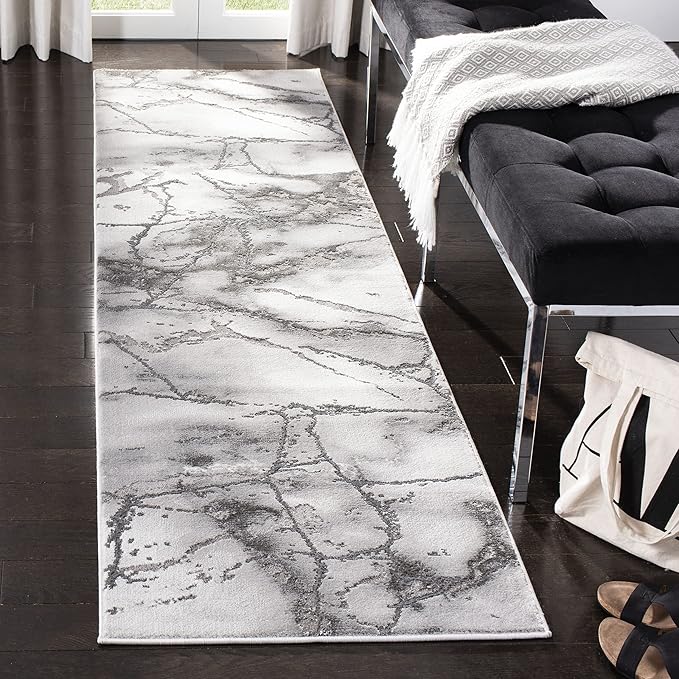 SAFAVIEH Craft Collection Runner Rug - 2'3" x 8', Grey & Silver, Modern Abstract Design, Non-Shedding & Easy Care, Ideal for High Traffic Areas in Living Room, Bedroom (CFT877G)
