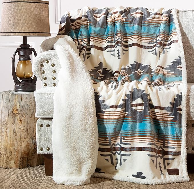 CARSTENS, INC. Wrangler Ultra Premium Super Soft Plush Sherpa Fleece Oversized Throw Blanket 54" x 68", Lone Mountain